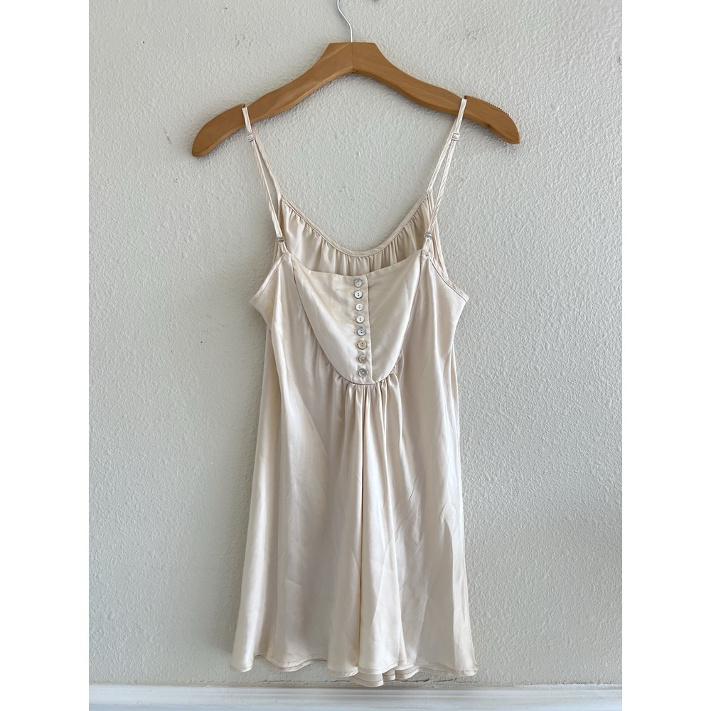 Jak & Rae Anthropologie 100% Silk Cami Top 8 Ivory Pearl Button Babydoll Slip - Picture 2 of 9